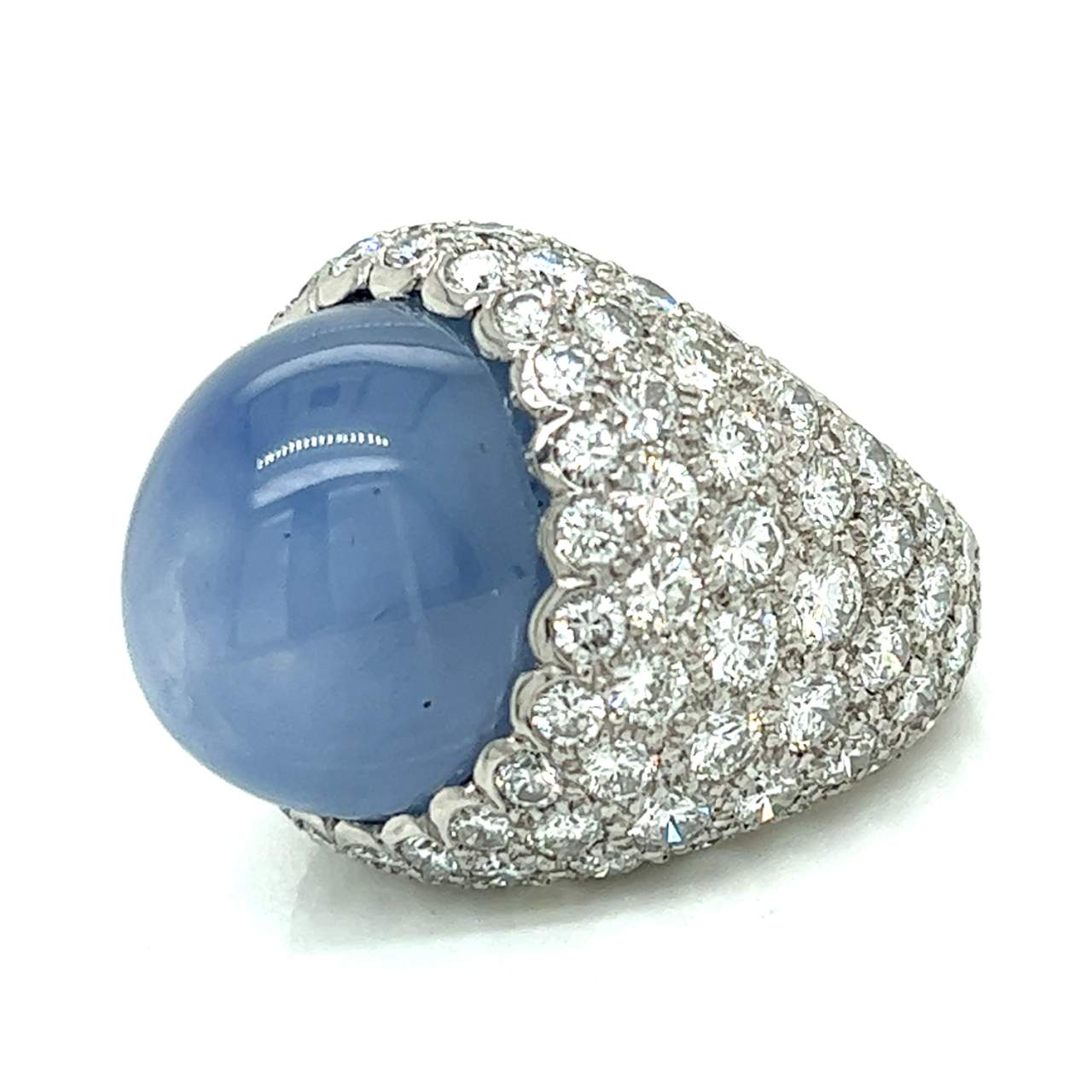 Platinum 40.00 Ct. Star Sapphire & Diamond Ring