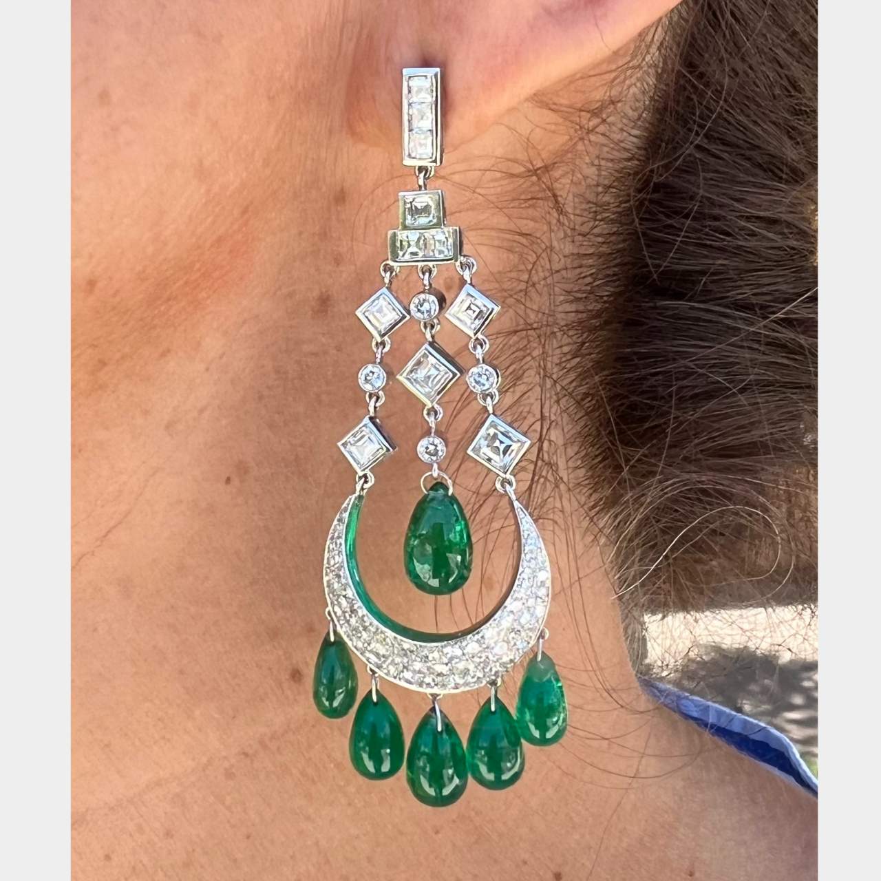 26.50 Ct. Emerald and Diamond Chandelier Earrings