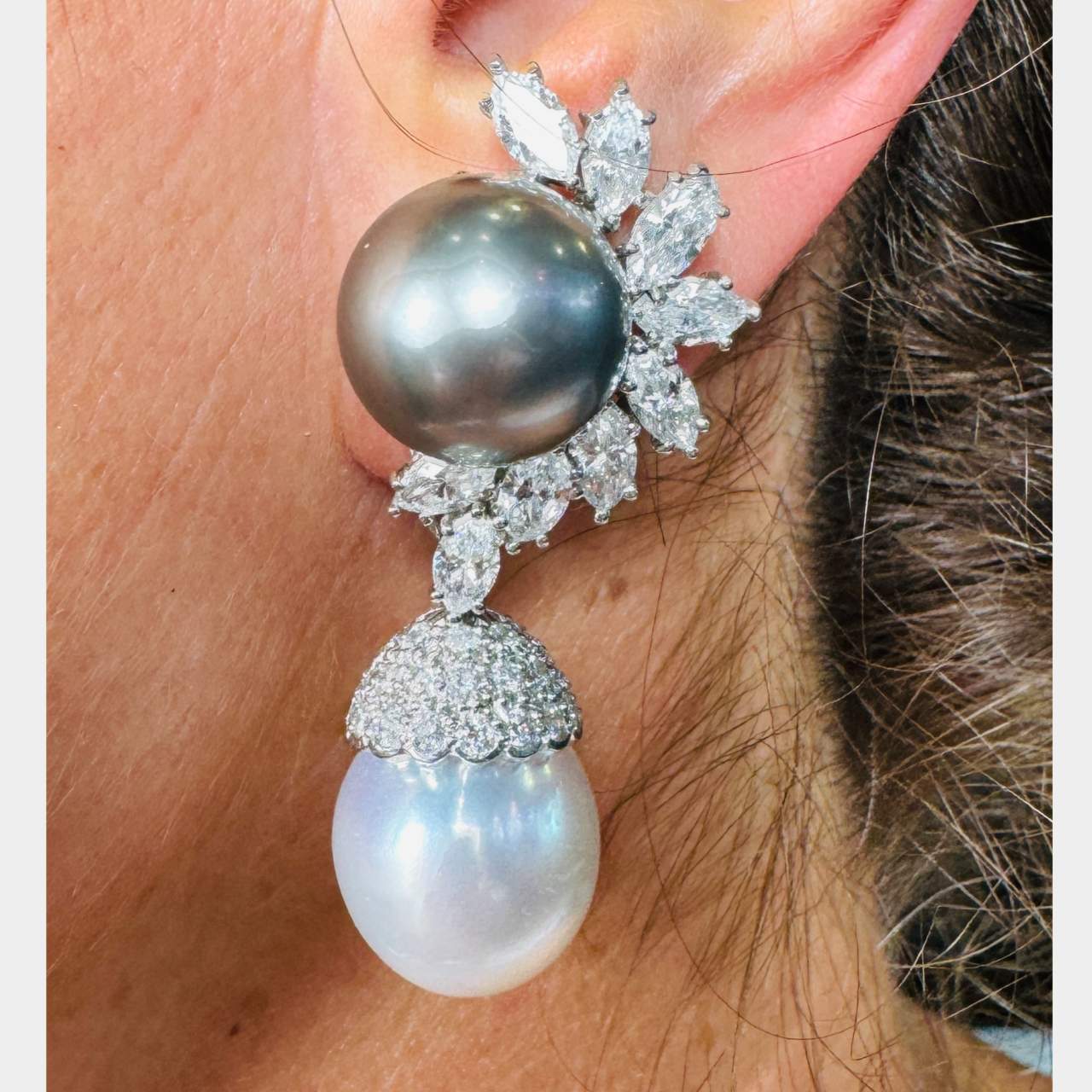 Platinum Diamond & South Sea Pearl Earrings