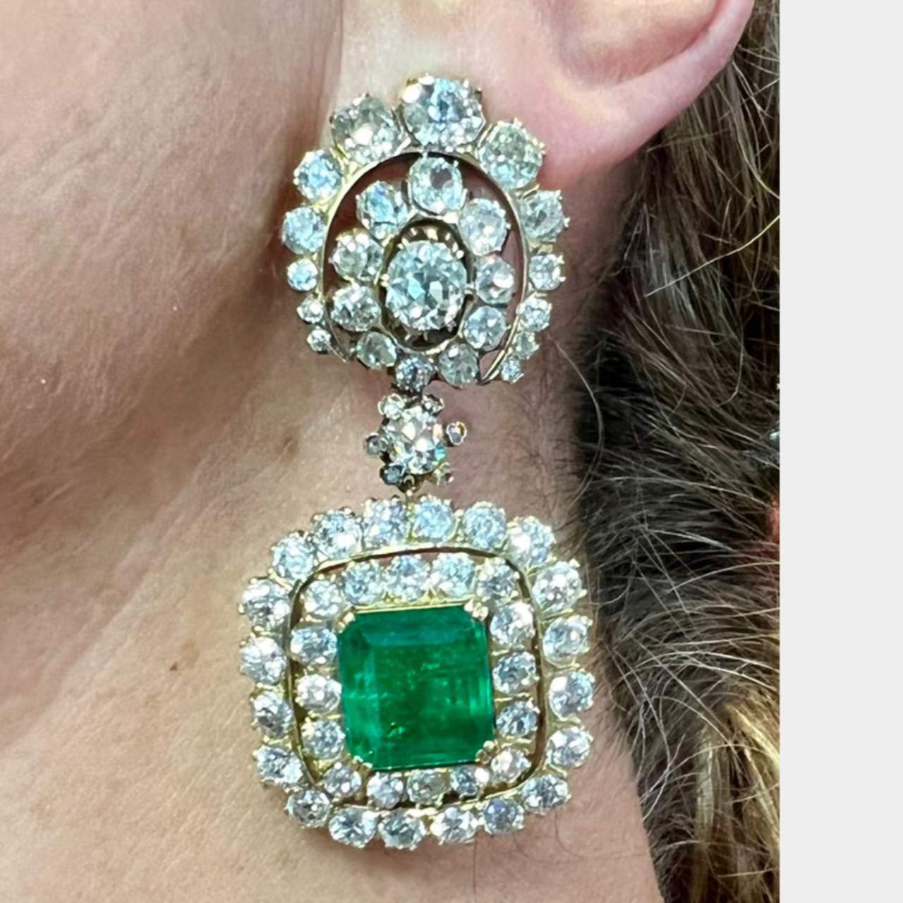 14.67 Ct. GIA Certified Colombian Emerald and Diamond Earrings