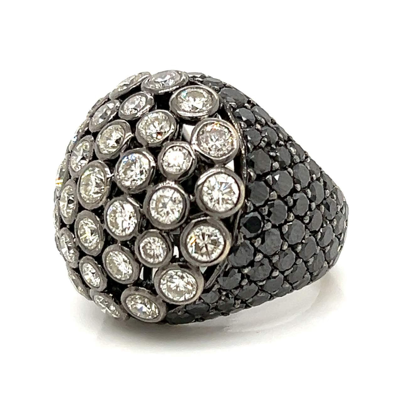 18K Black Gold 14.10 Black & White Diamond Ring