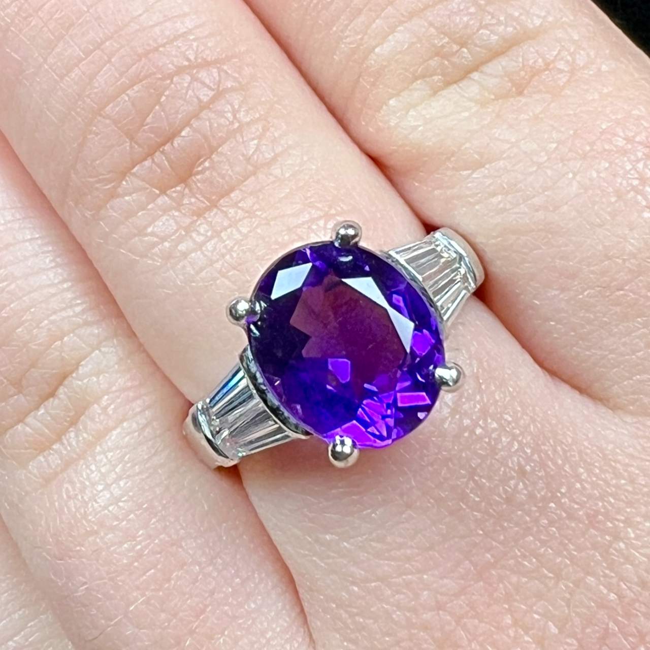 Platinum Amethyst & Diamond Ring