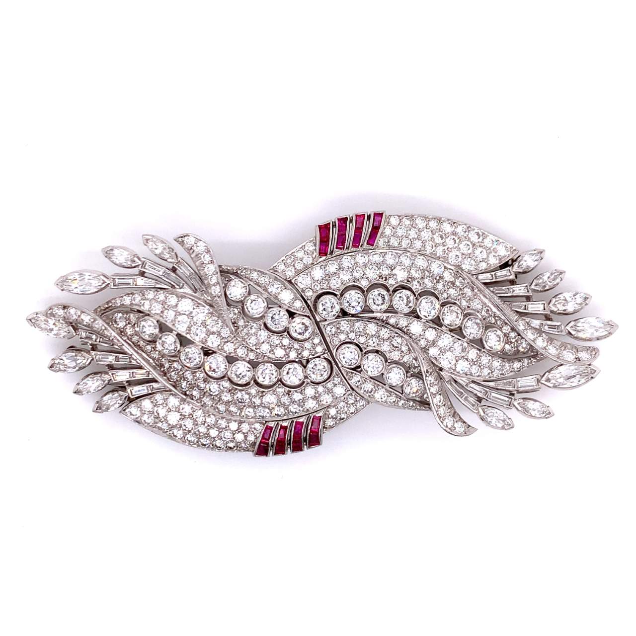 Art Deco 20.00 Ct. Diamond and Ruby Brooch