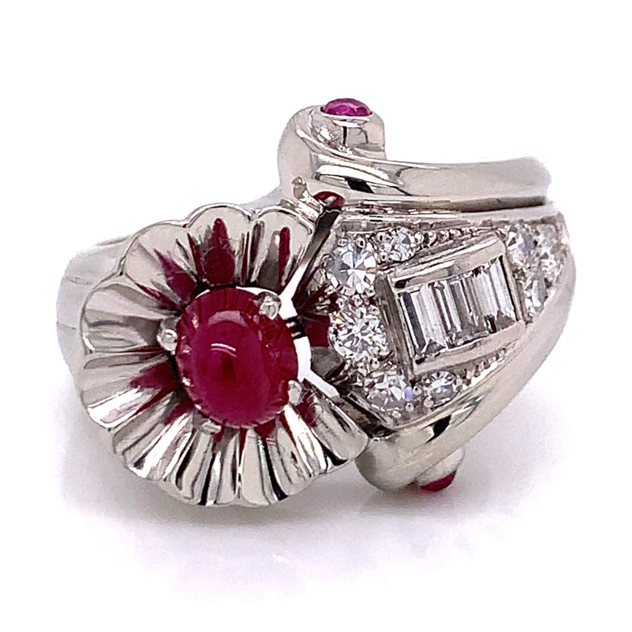 Art Deco 18K White Gold Ruby and Diamond Ring