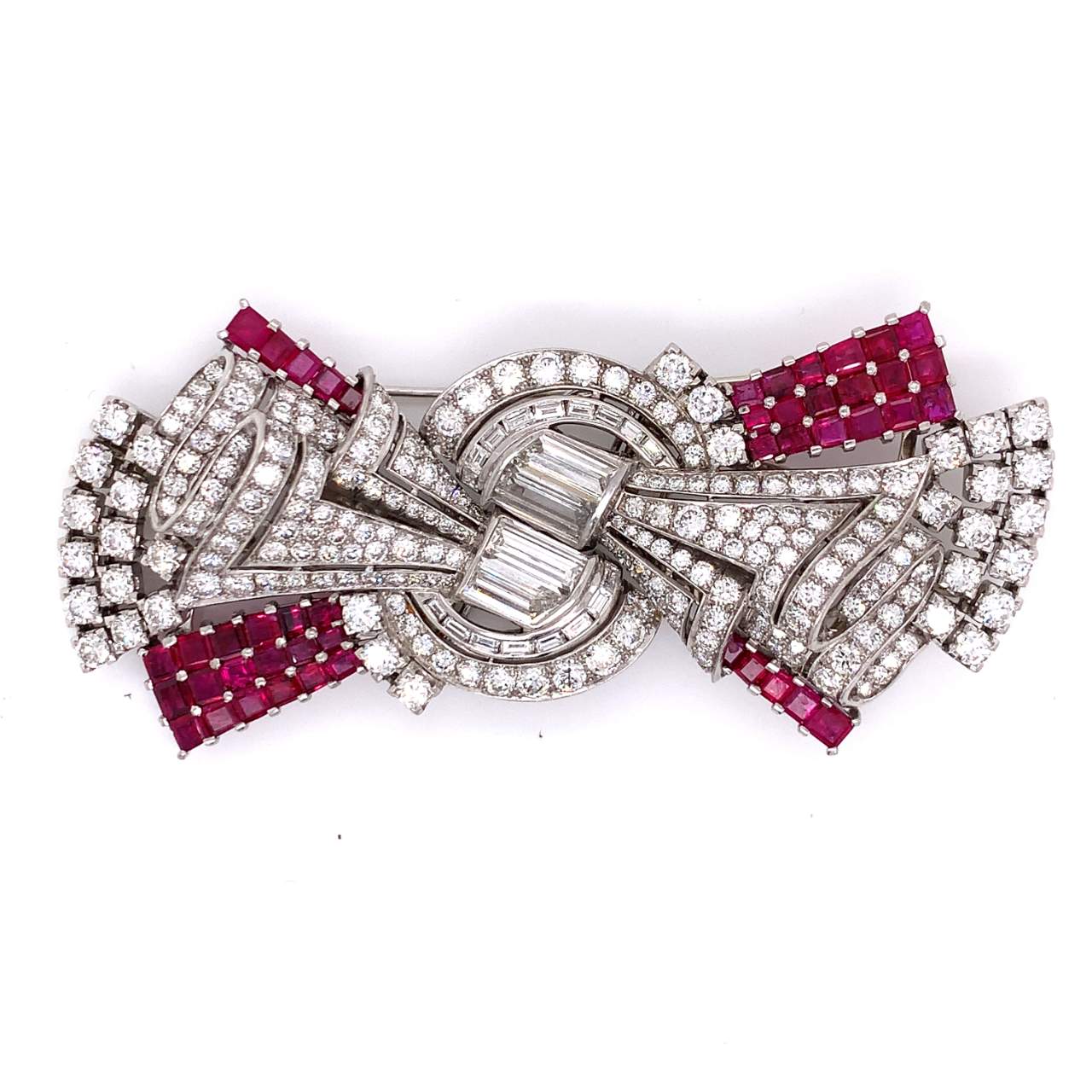 Art Deco Burma Ruby and Diamond Brooch