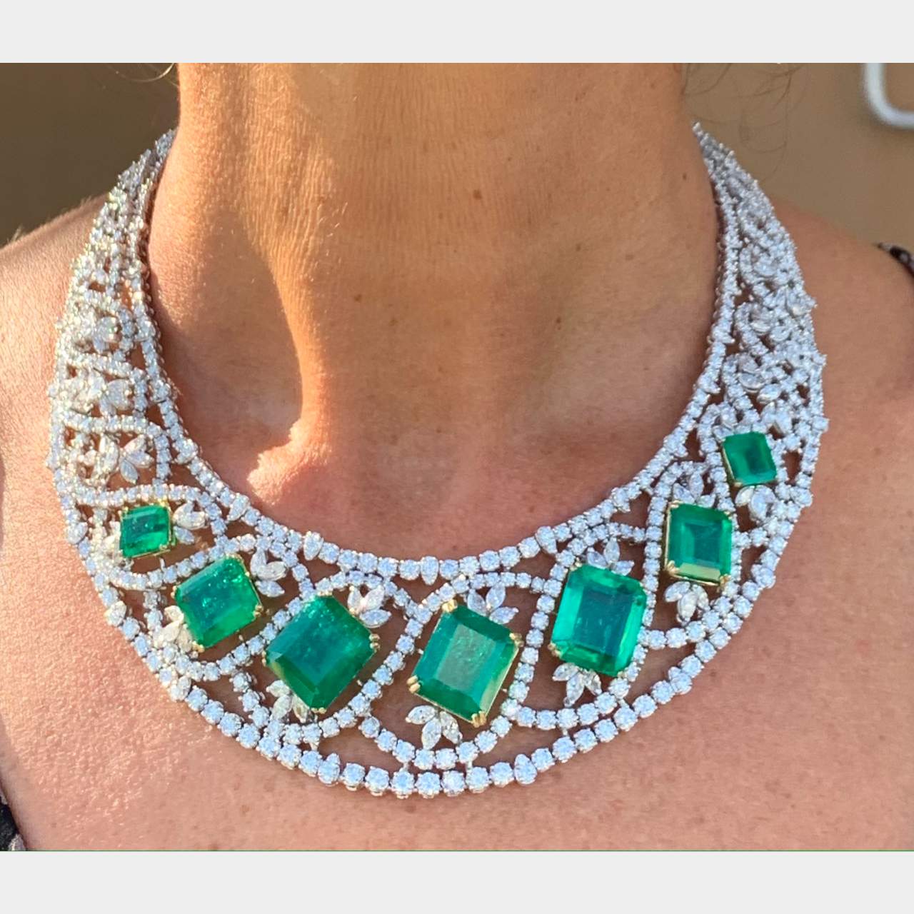 AGL Certified Colombian Emerald and Diamond Necklace