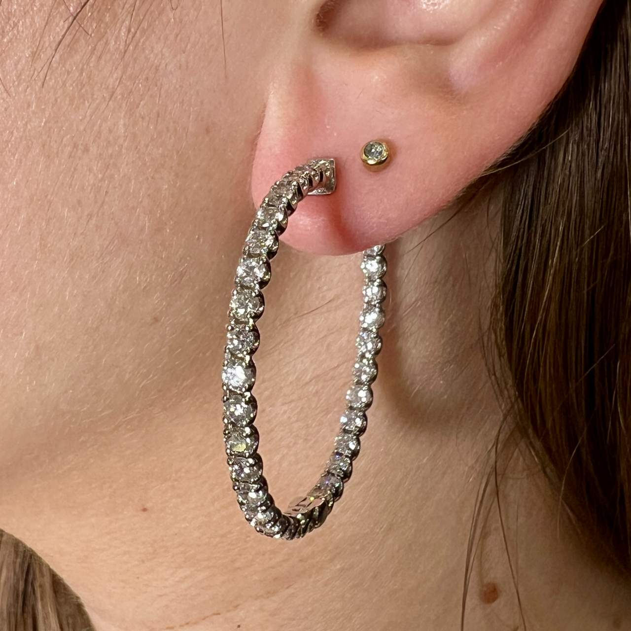 14K White Gold 6.00 Ct. Diamond Hoop Earrings