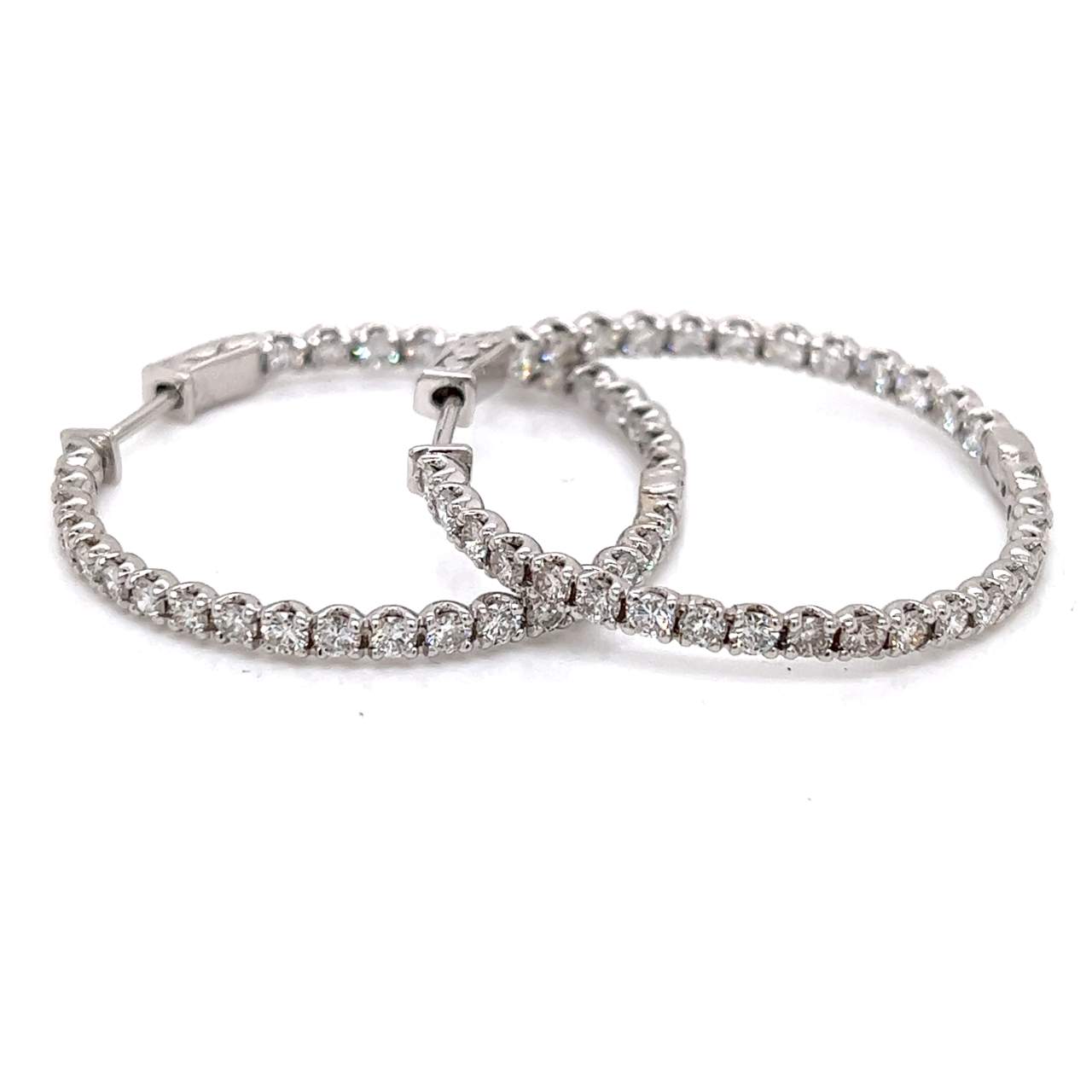 14K White Gold 5.44 Ct. Diamond Hoop Earrings
