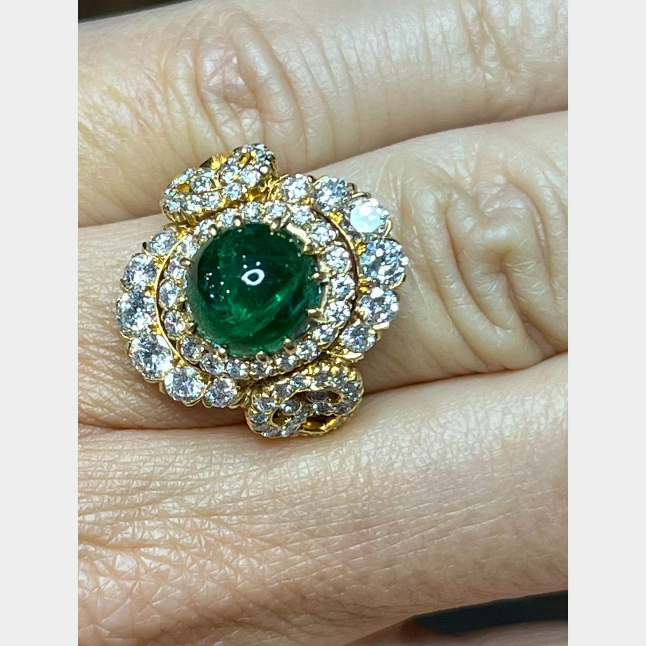 Alexandre Reza French 18K Yellow Gold Emerald and Diamond Ring