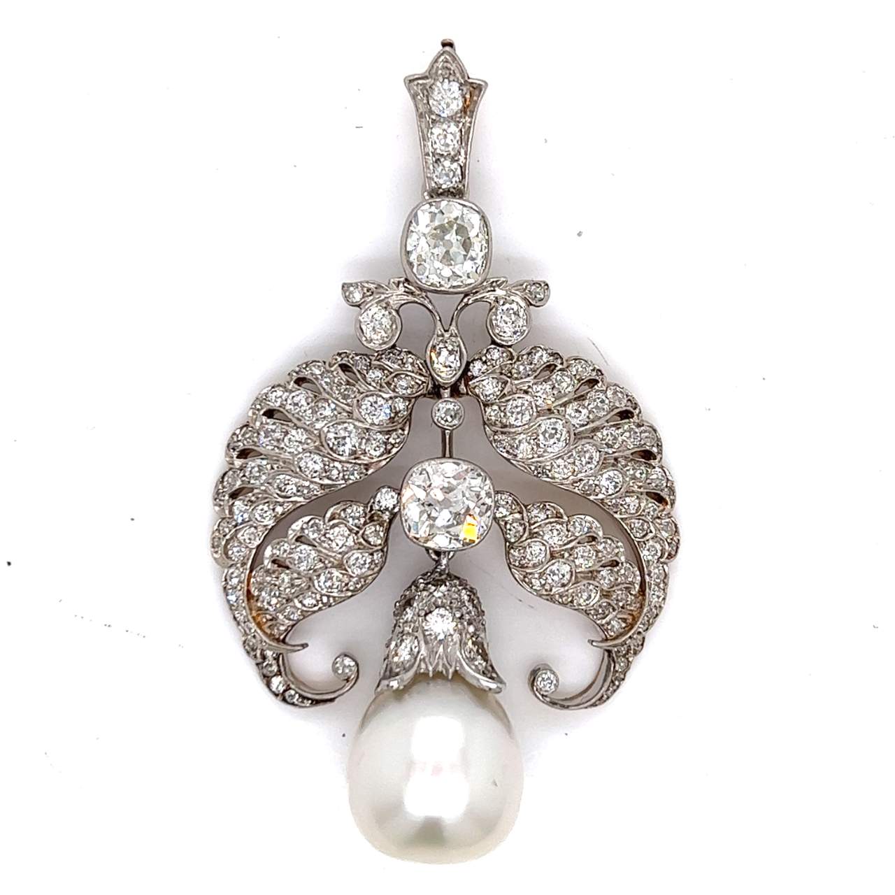 Antique 18K & Platinum Diamond and Pearl Brooch