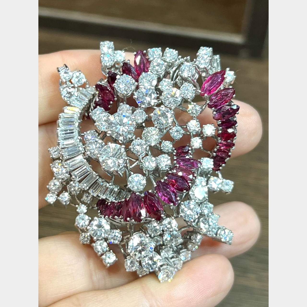 1950’s Platinum Diamond & Ruby Brooch