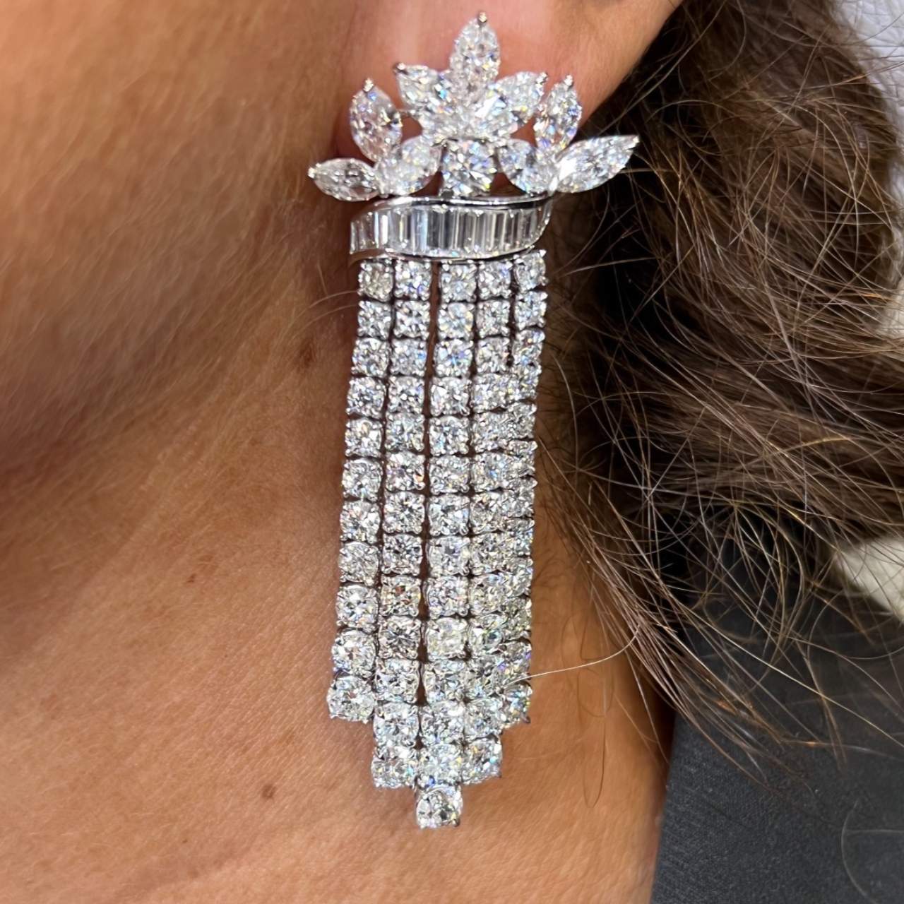Platinum 27.52 Ct. Diamond Chandelier Earrings