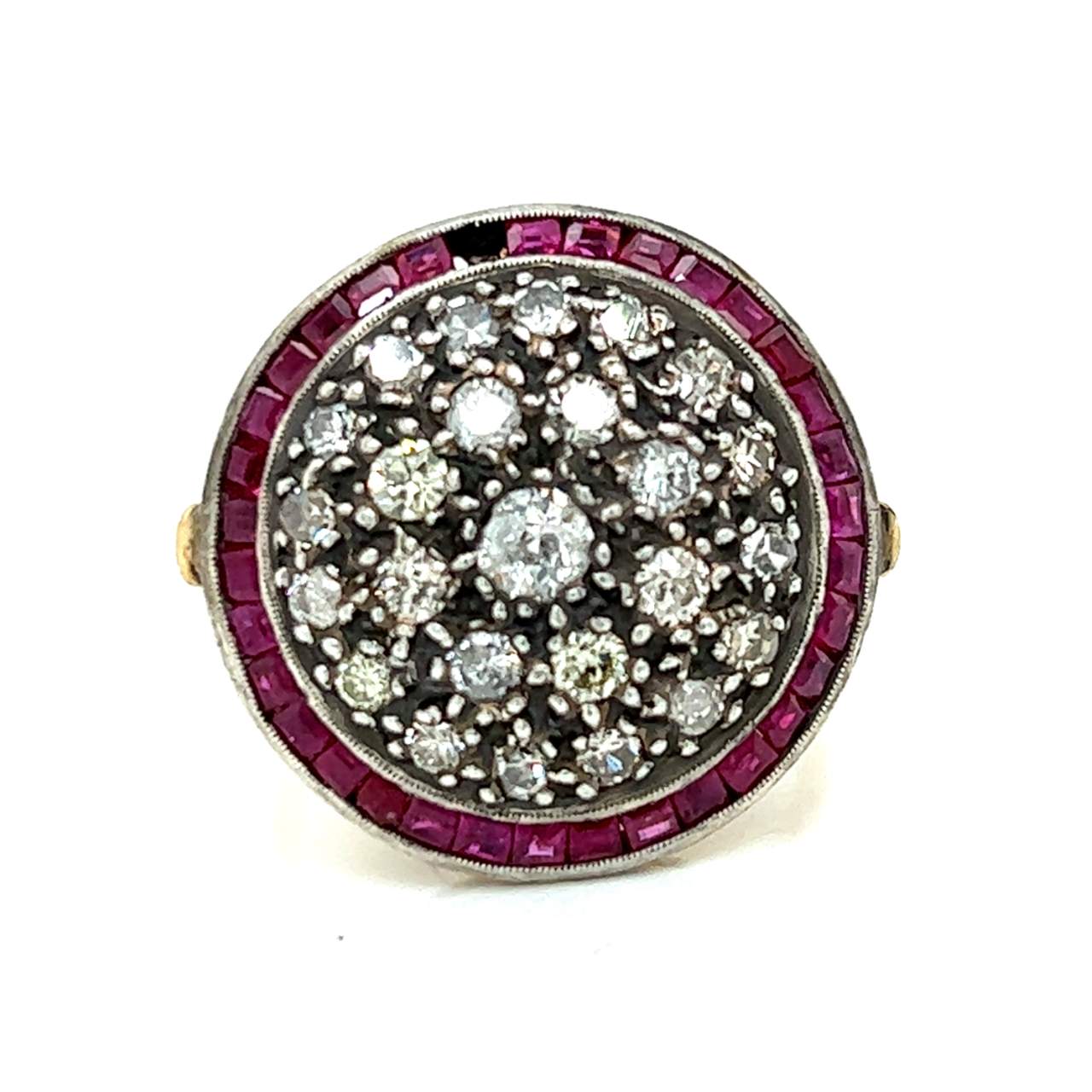 18K Yellow Gold & Silver Ruby and Diamond Ring