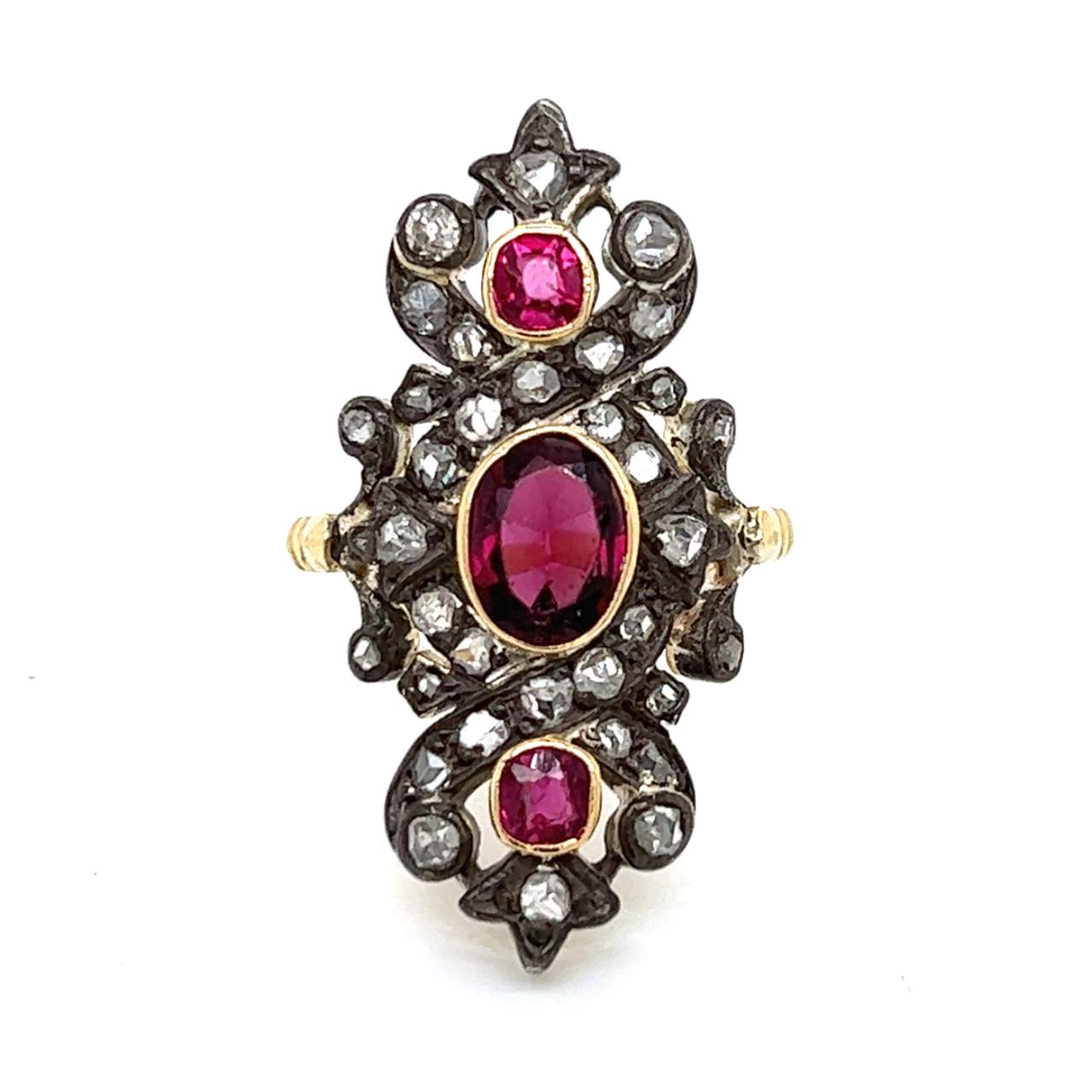 18K & Silver Top Diamond and Ruby Ring