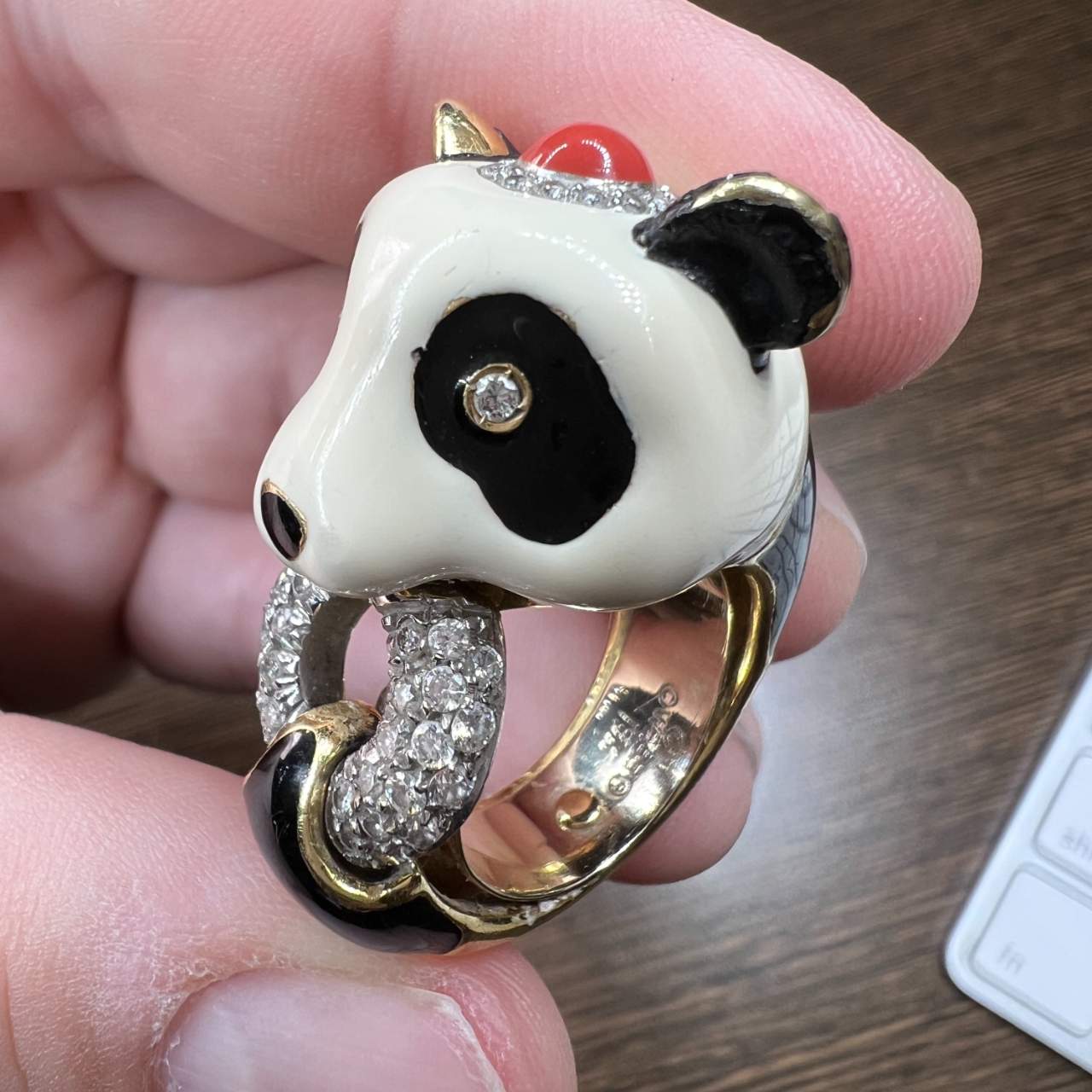 David Webb 18K & Platinum Diamond Panda Bear Ring