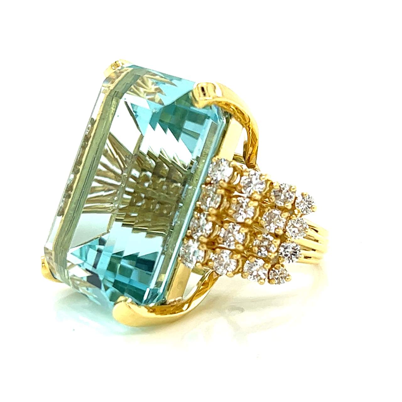 18K Yellow Gold 77.00 Ct. Aquamarine & Diamond Cocktail Ring
