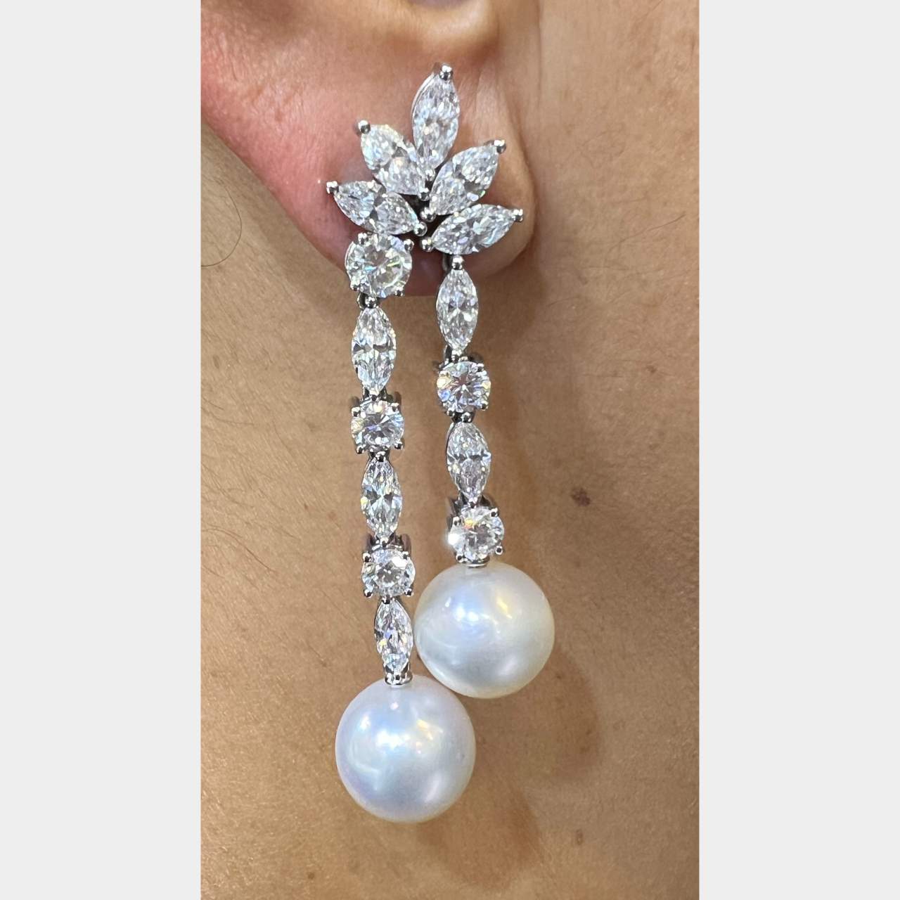 18K White Gold South Sea Pearl & Diamond Chandelier Earrings