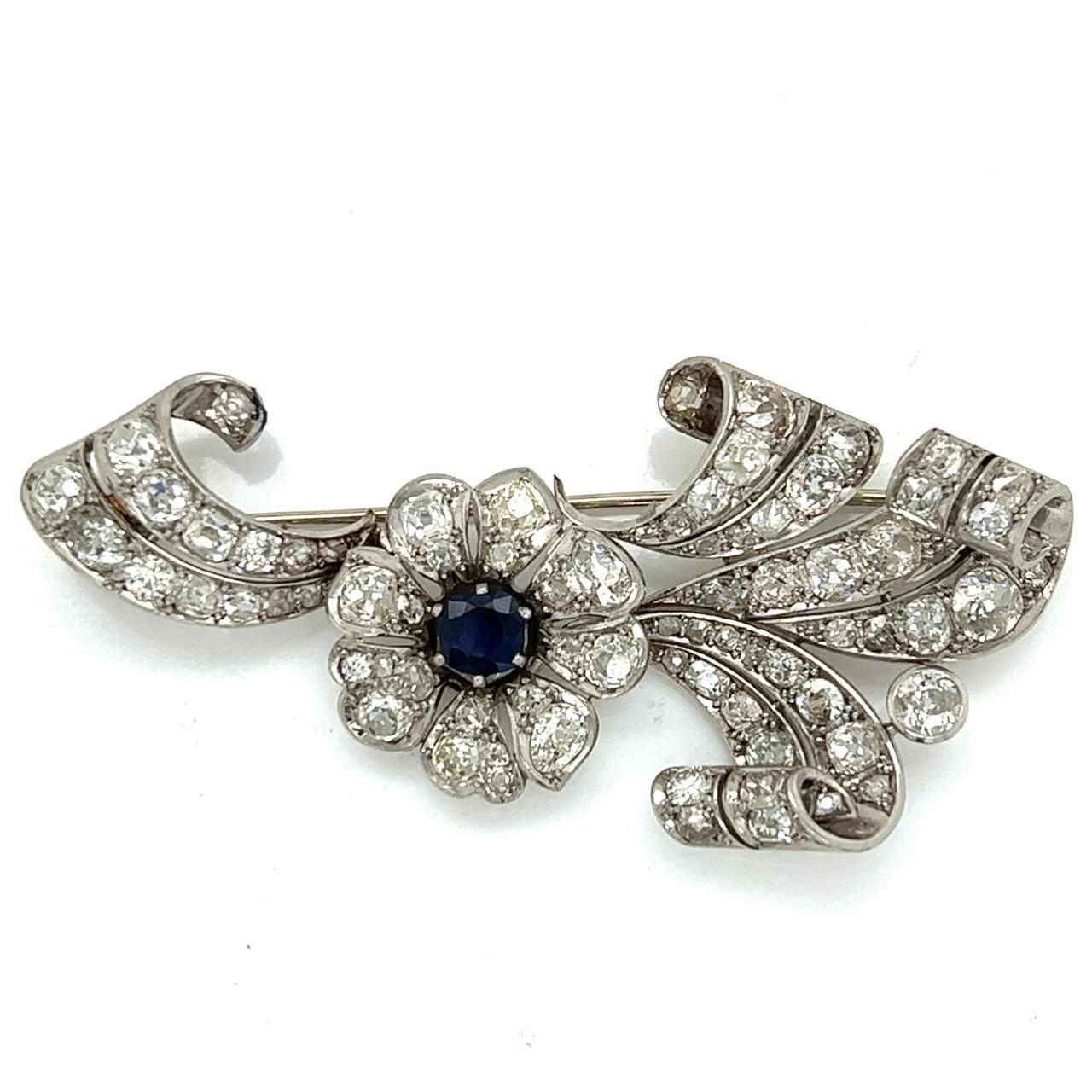 Art Deco Platinum Sapphire & Diamond Brooch