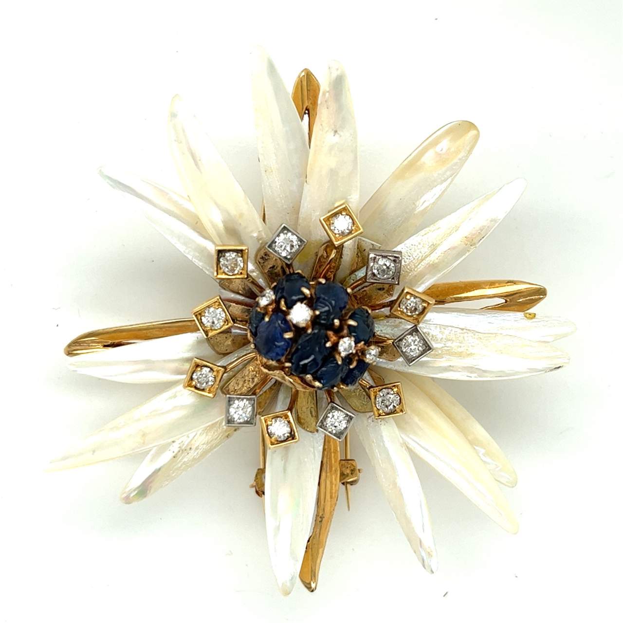 Seaman Schepp 14K Yellow Gold Diamond & Sapphire Brooch