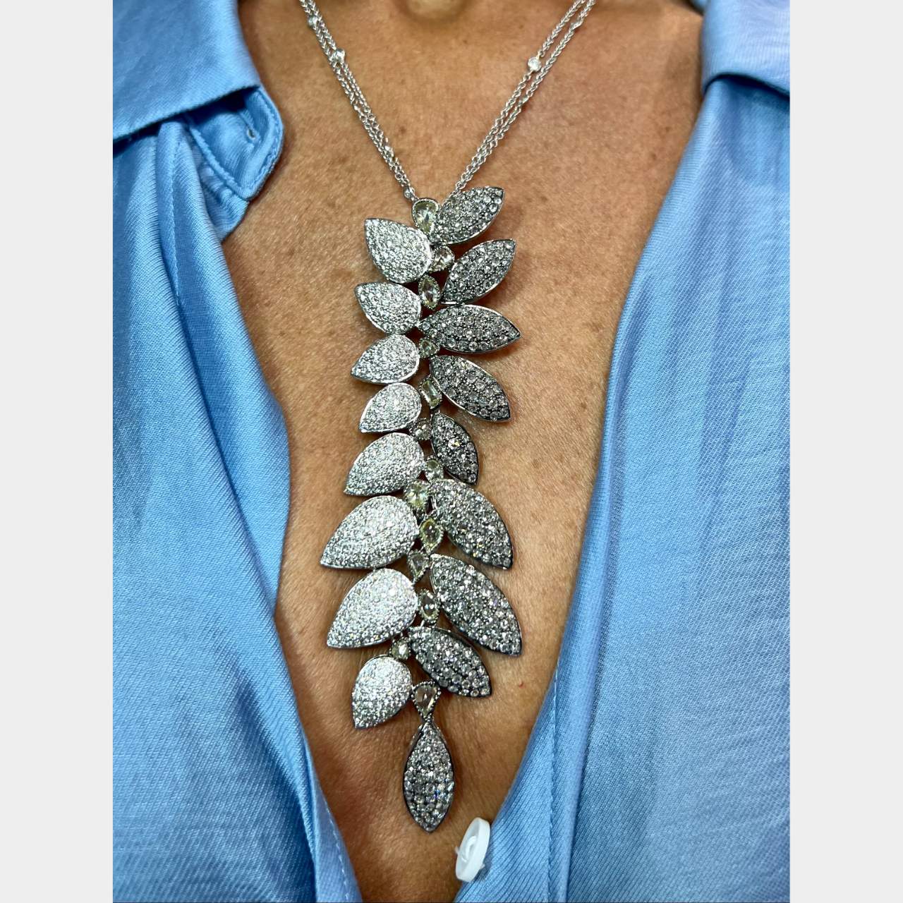 18K White Gold 15.50 Ct. Diamond Pendant w/ Diamond by the Yard Necklace