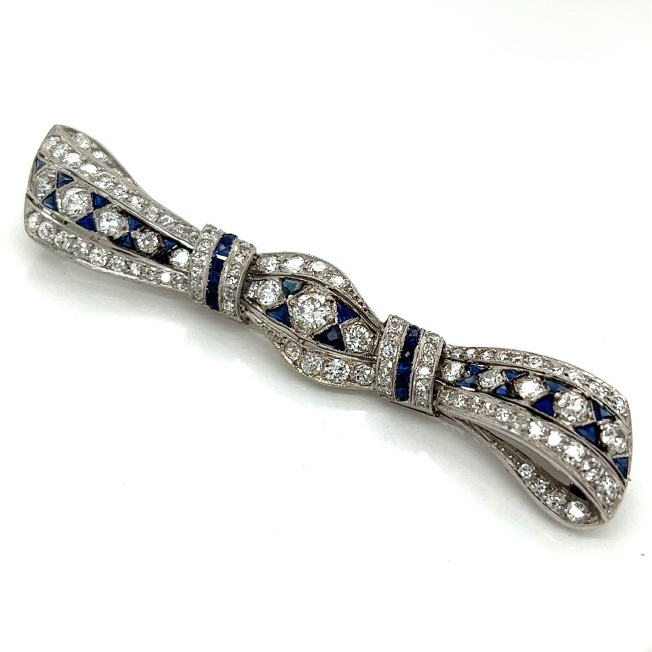 Art Deco Platinum Sapphire & Diamond Brooch