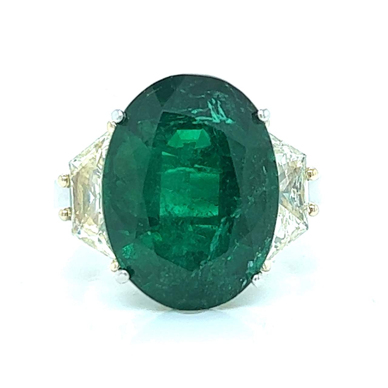 Platinum 10.41 Ct. Emerald & Fancy Diamond Ring