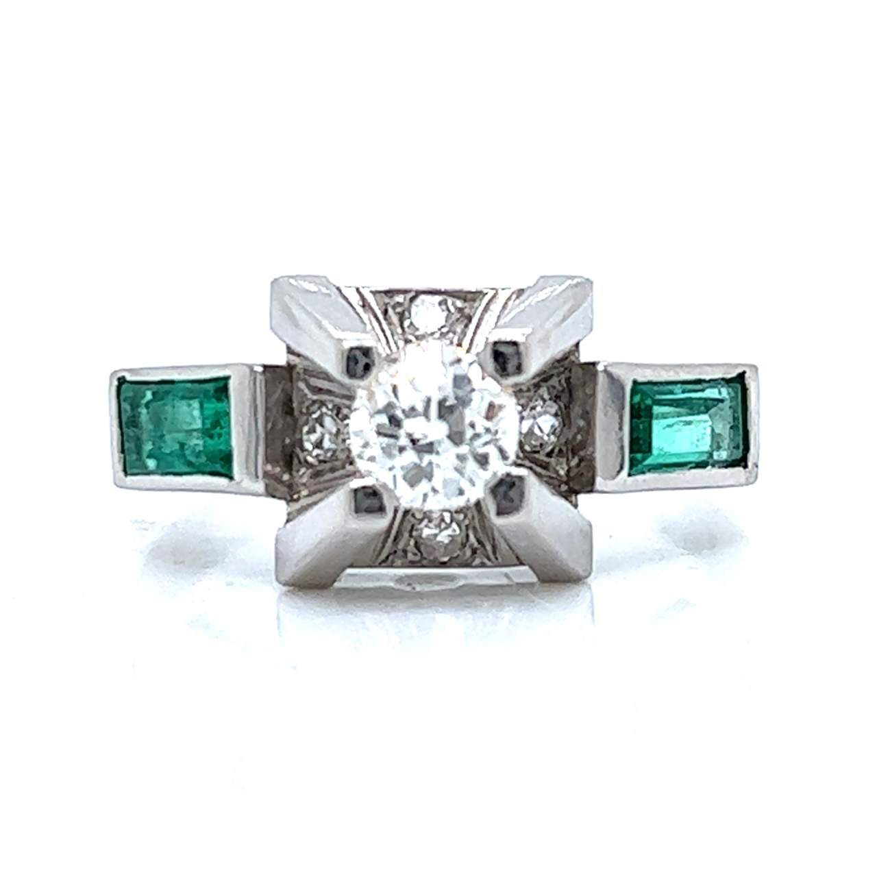 Art Deco Platinum Diamond & Emerald Ring