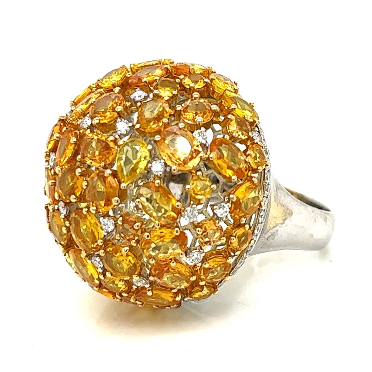 18K White Gold Yellow Sapphire & Diamond Ring