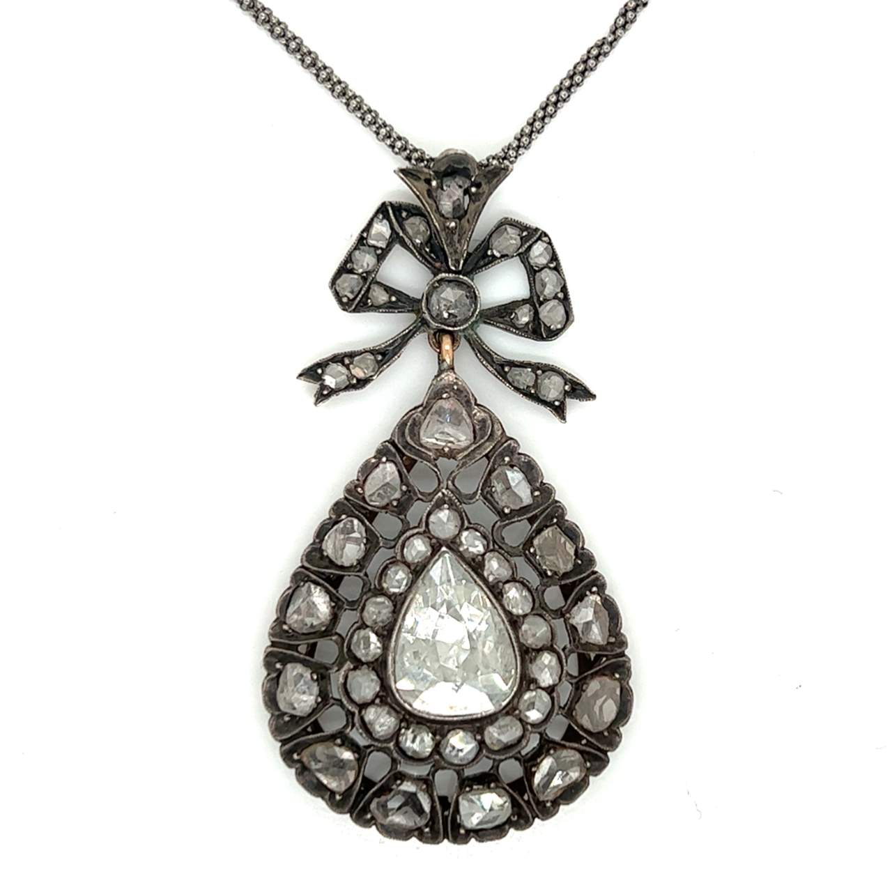 Antique 14K & Silver Top Diamond Necklace