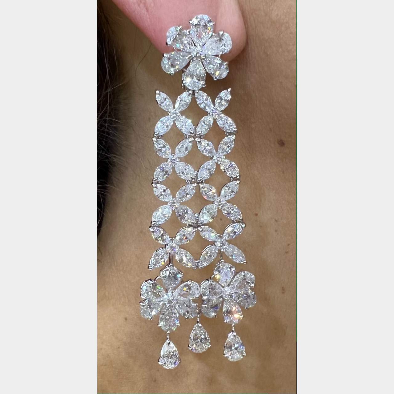 Platinum 37.34 Ct. Diamond Chandelier Earrings