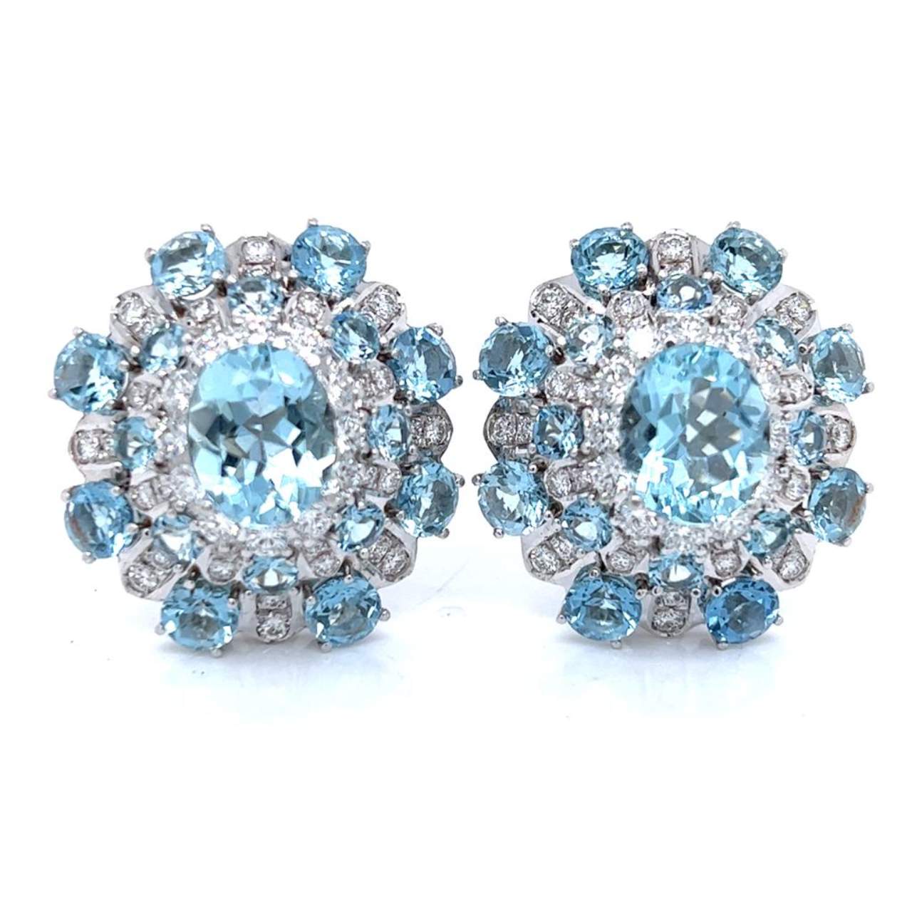 1960’s 18K White Gold Aquamarine & Diamond Earrings