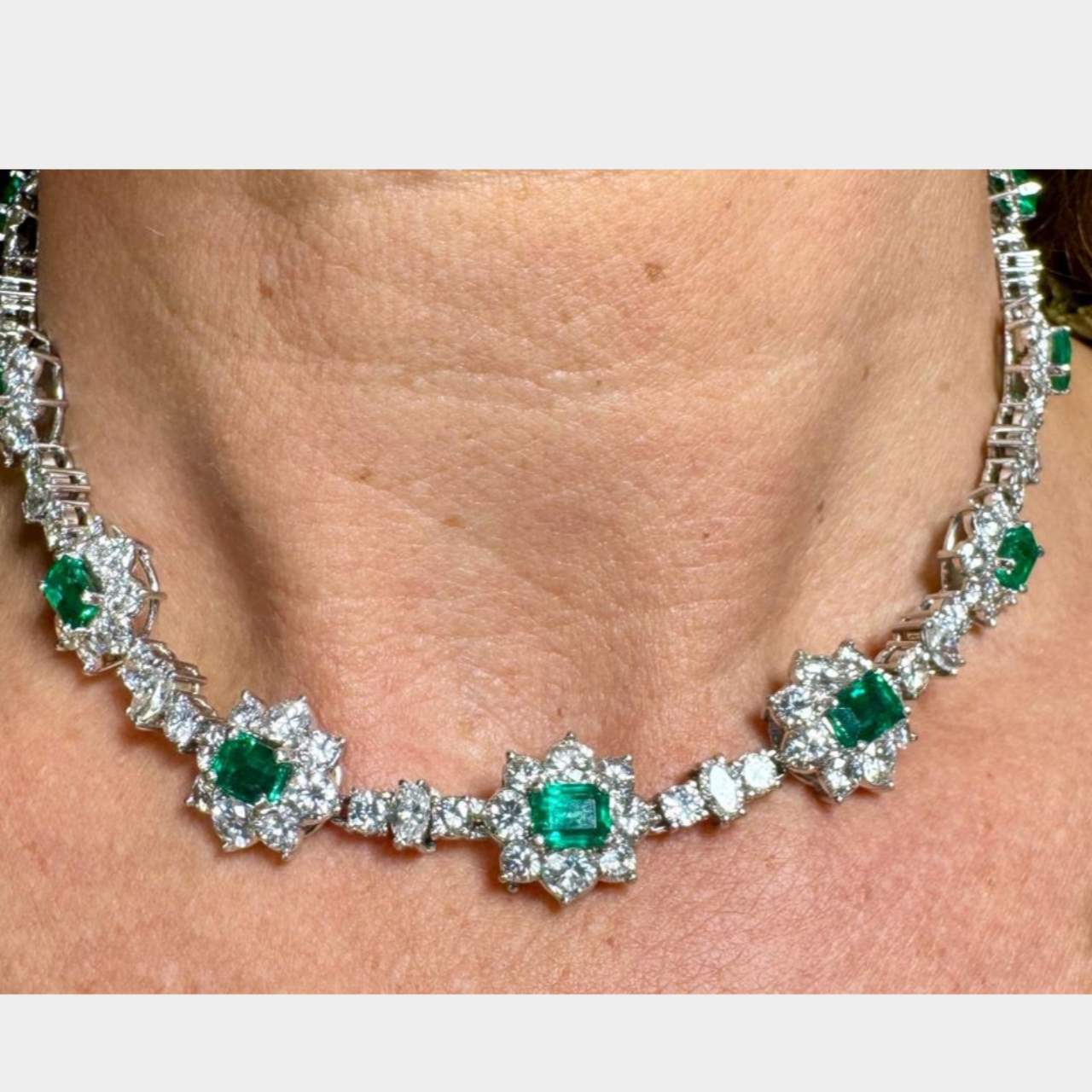 1950’s Platinum Colombian Emerald & Diamond Necklace / 2 Bracelets