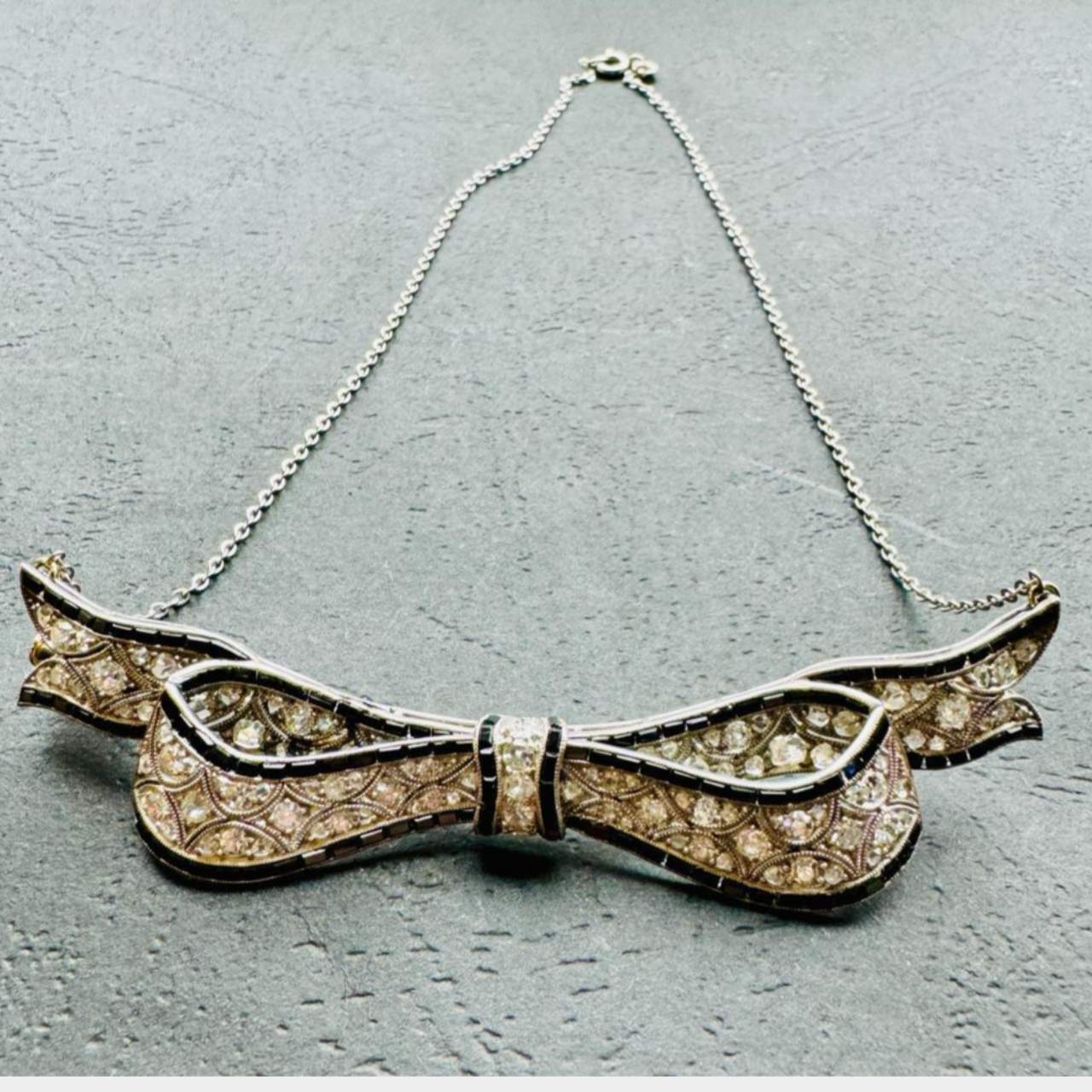 Art Deco Platinum Diamond & Onyx Hairpin/Brooch/Necklace w/ 18K Chain