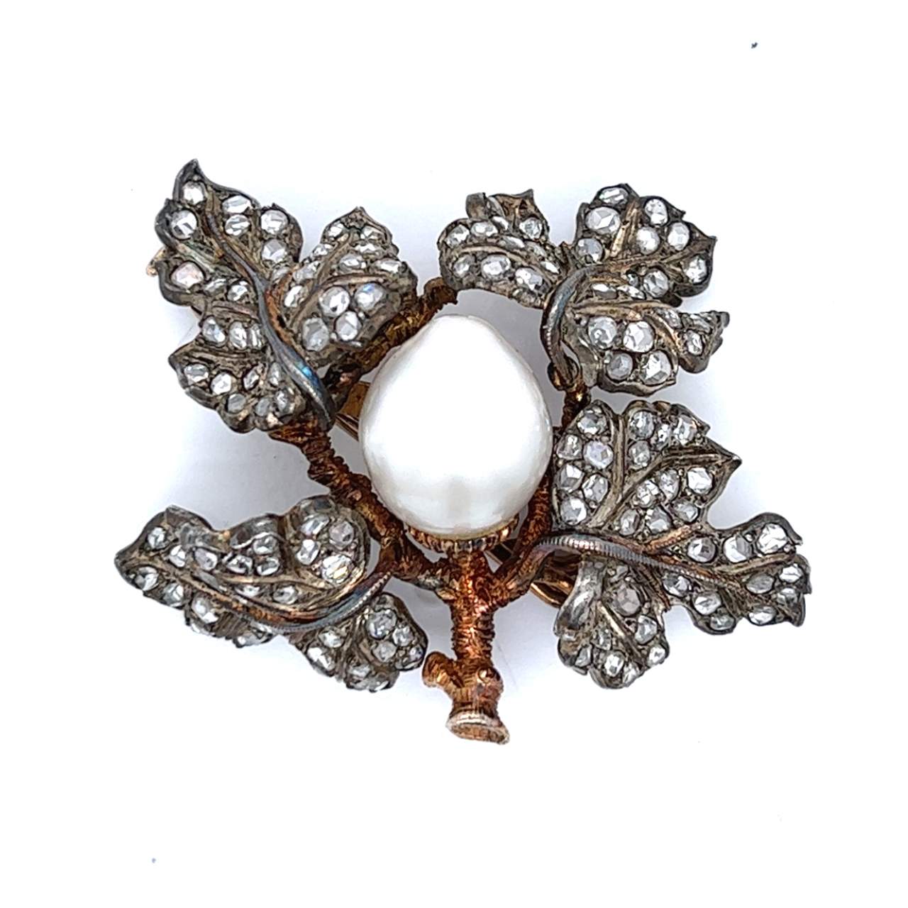 BUCCELLATI 18K Diamond & Pearl Brooch