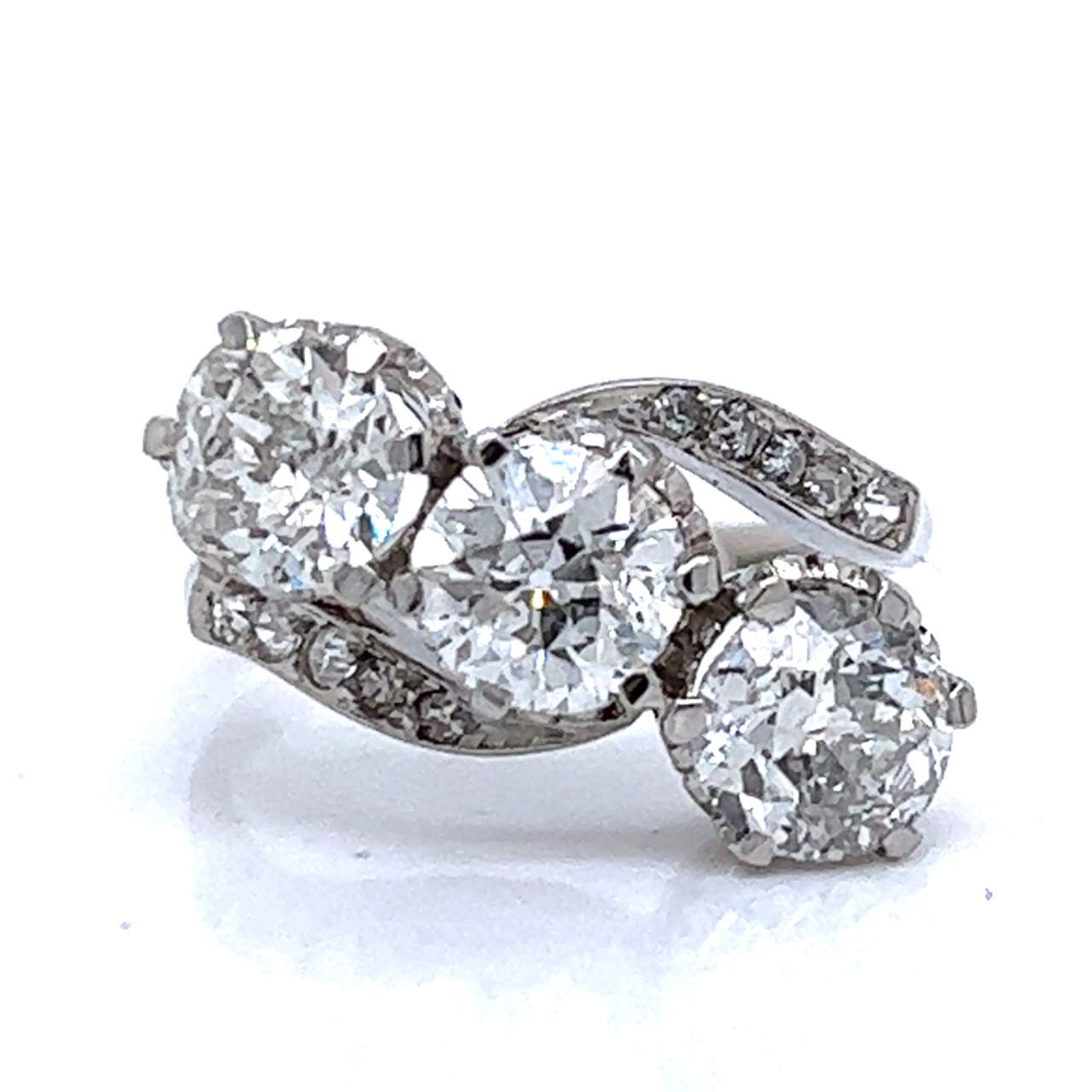 Art Deco Platinum 3.15 Ct. Diamond 3-Stone Ring