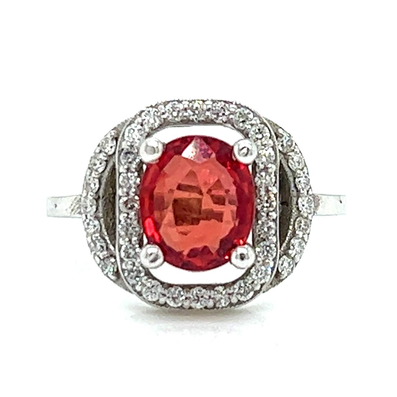 14K White Gold Orange Sapphire & Diamond Ring