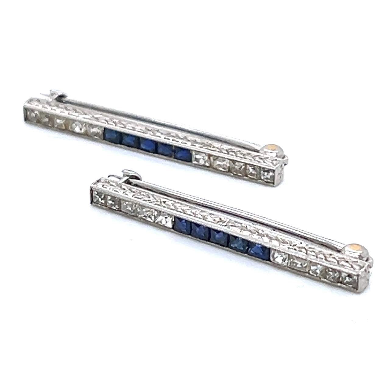Art Deco Platinum Diamond & Sapphire Lingerie Clips