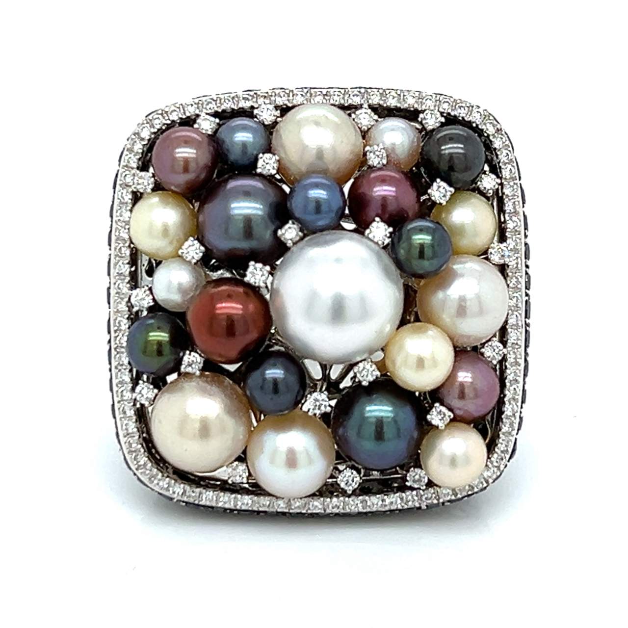 SALAVETTI 18K White Gold Cultured Pearl & Diamond Ring
