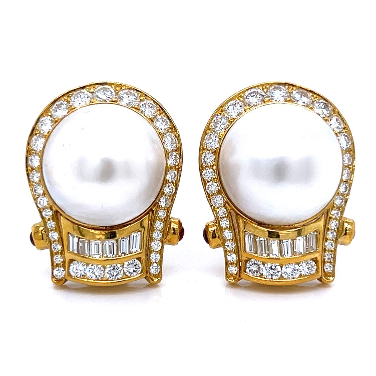 18K Yellow Gold Pearl & Diamond Earrings