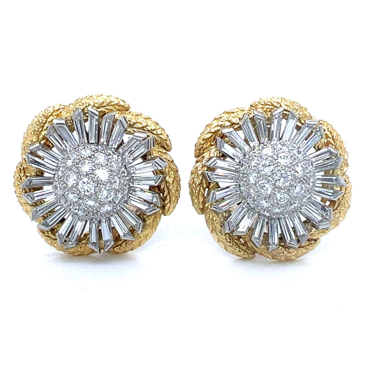 DAVID WEBB 18K & Platinum 14.00 Ct. Diamond Flower Earrings