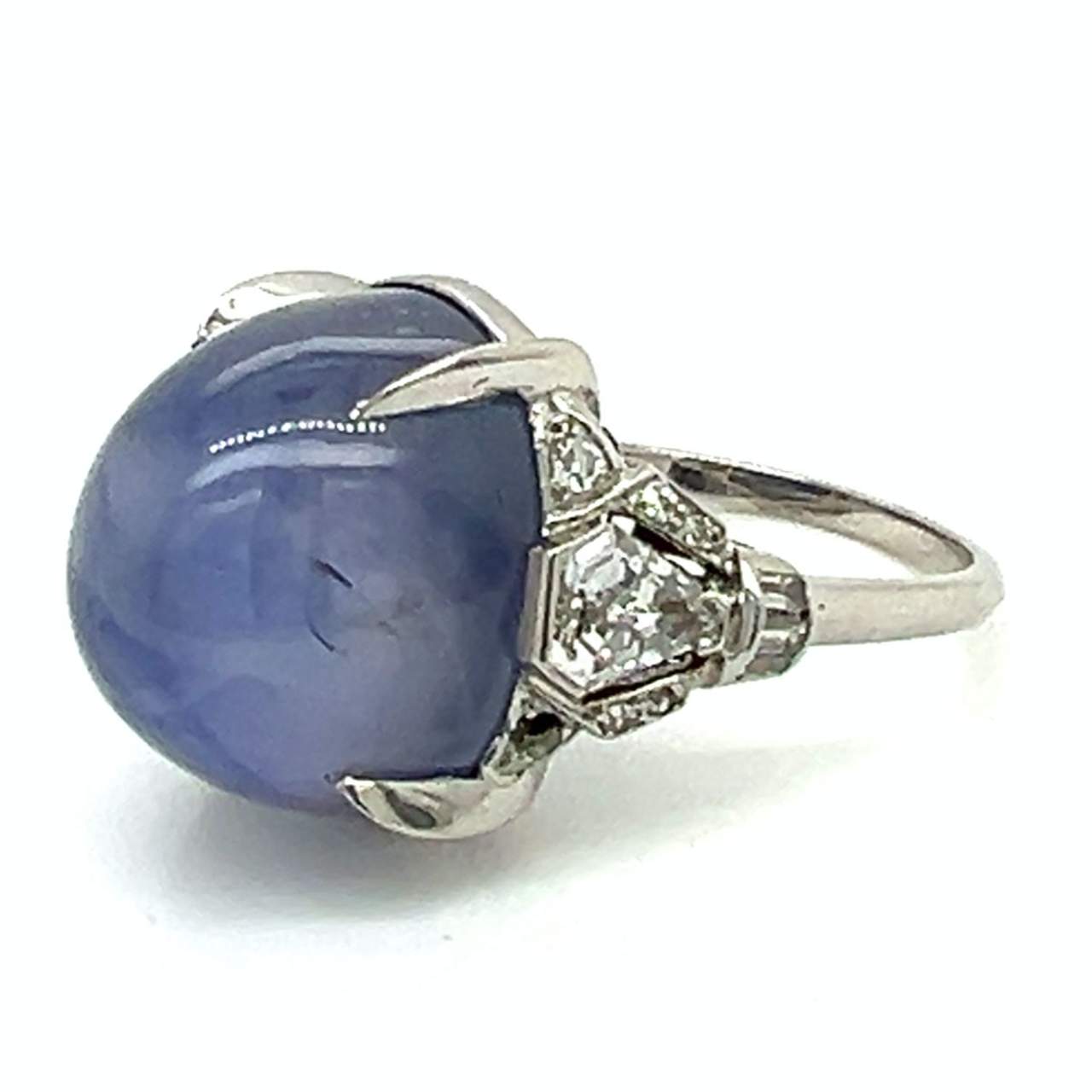 Art Deco Platinum 35.00 Ct. Star Sapphire & Diamond Ring