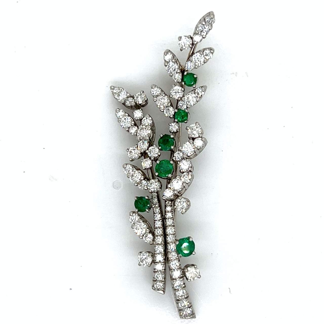 TIFFANY & CO. Art Deco Platinum Emerald & Diamond Brooch