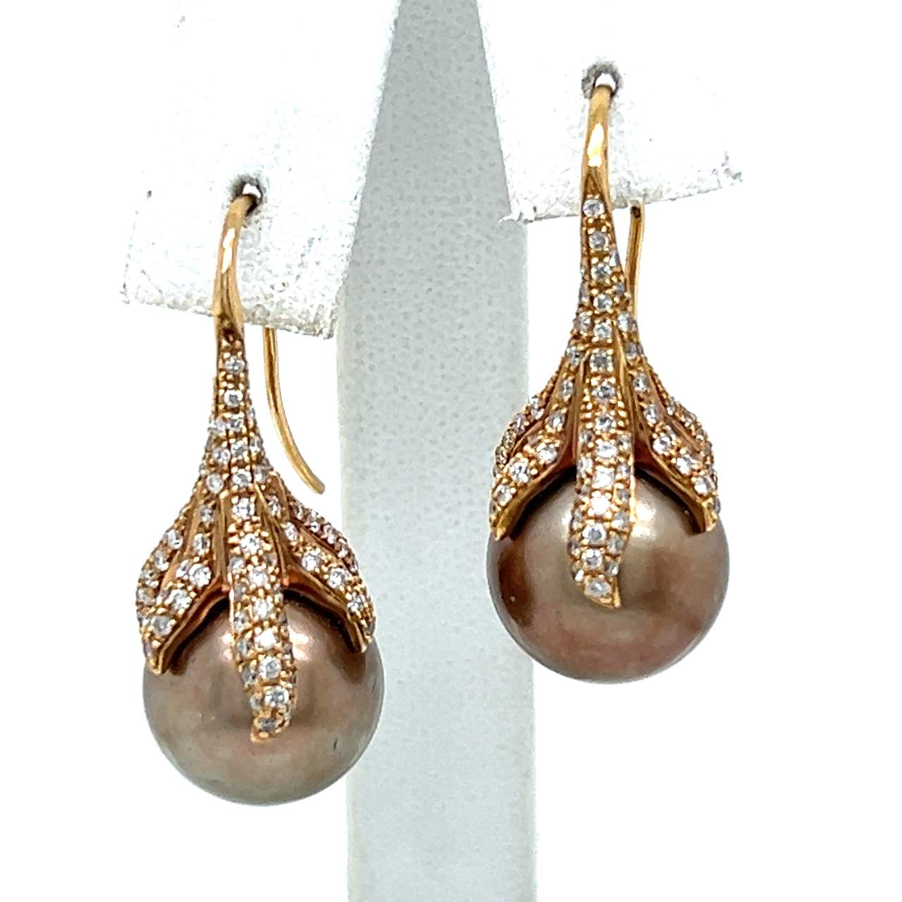 18K Rose Gold South Seal Pearl & Diamond Earrings