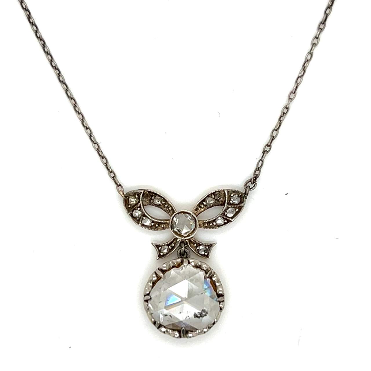 Victorian 14K White Gold & Silver Diamond Necklace