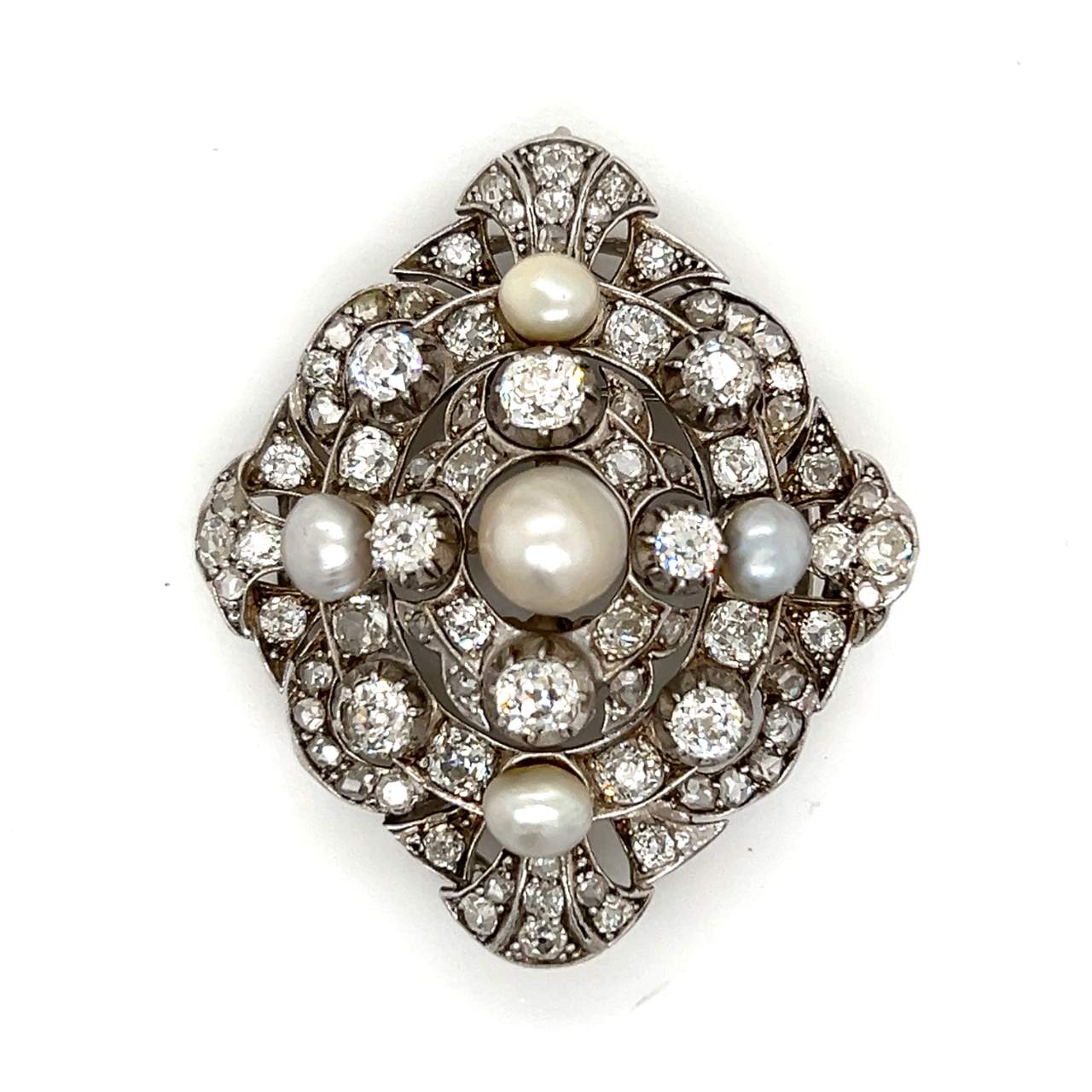 Art Deco Platinum Natural Pearl & Diamond Brooch