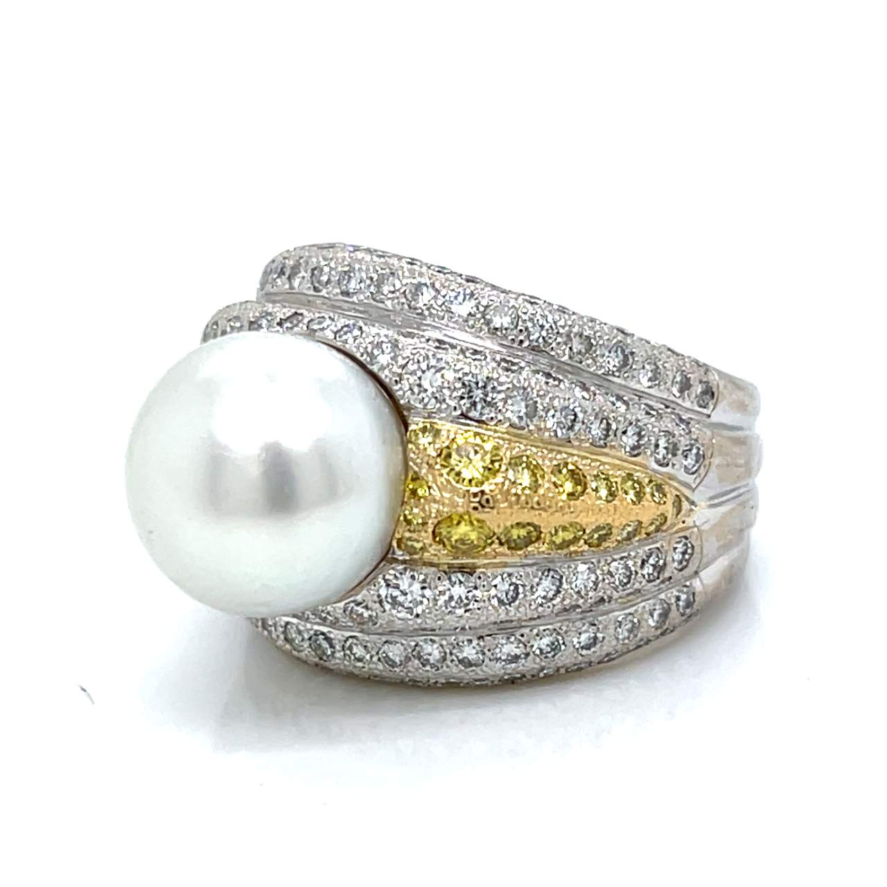 18K White Gold 4.15 Ct. Diamond & South Sea Pearl Ring