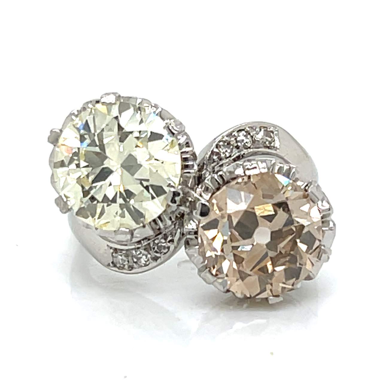 Art Deco Platinum Fancy Yellow & Fancy Brown Diamond Ring