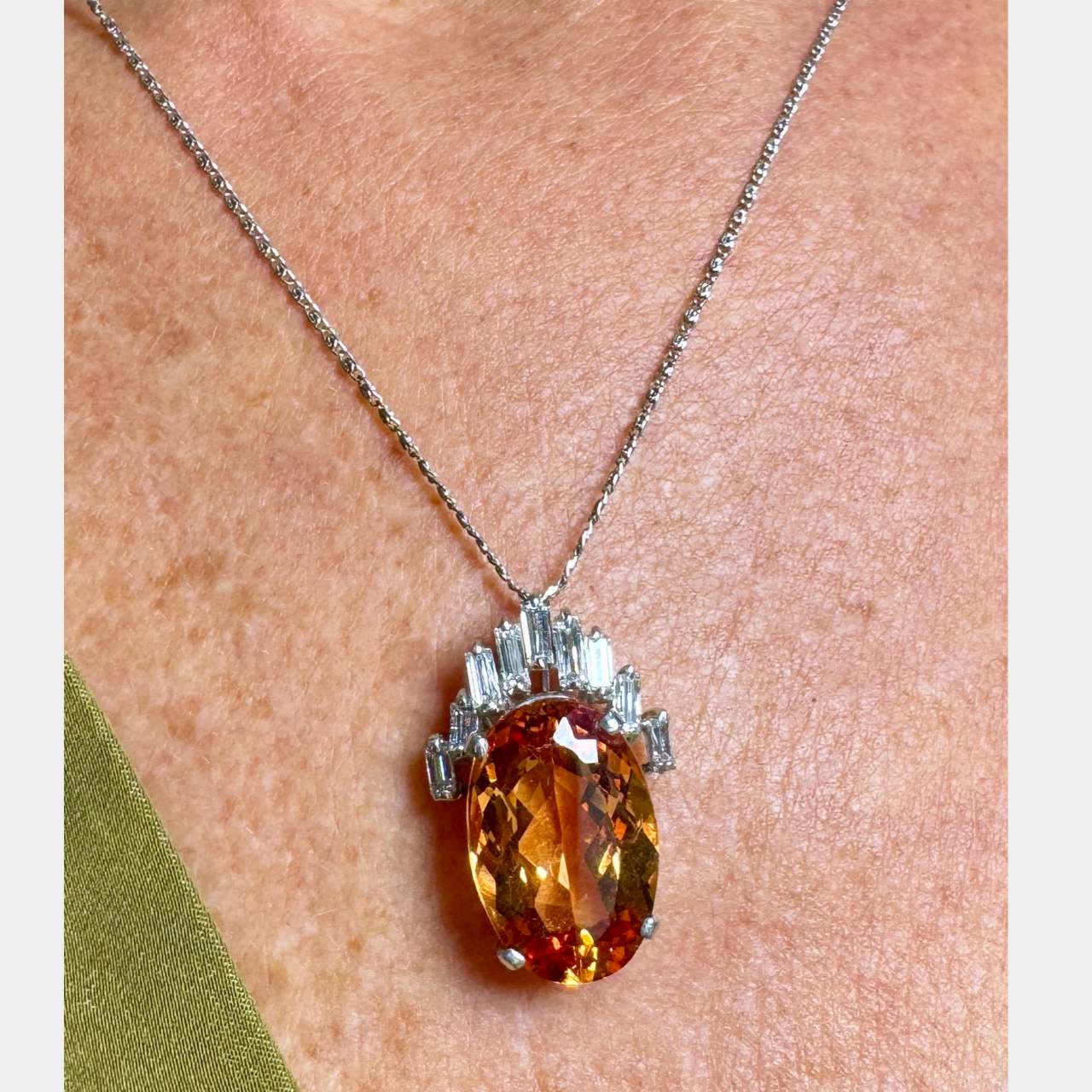 18K White Gold Topaz & Diamond Necklace