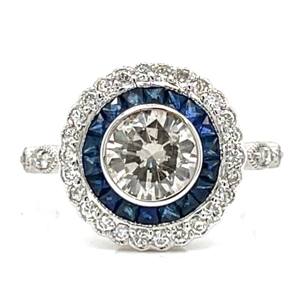 Platinum & 18K White Gold Diamond & Sapphire Ring