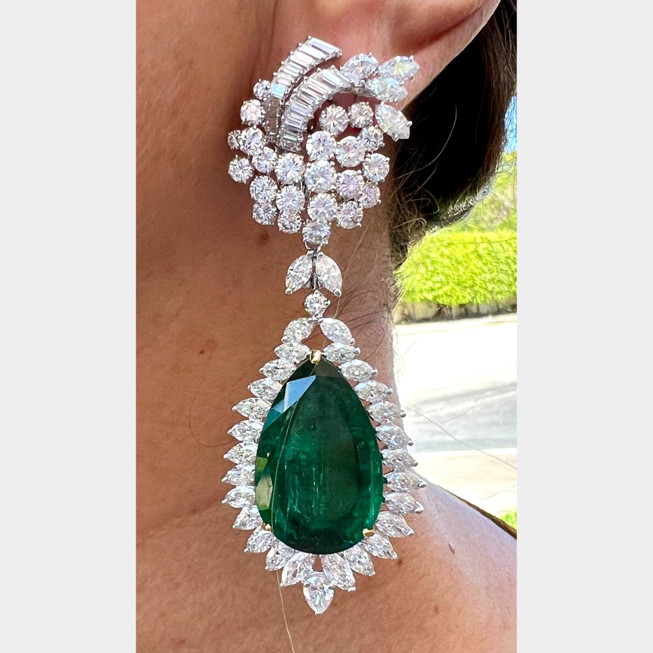 BVLGARI Platinum & 18K GIA Certified Emerald & Diamond Day/Night Chandelier Earrings